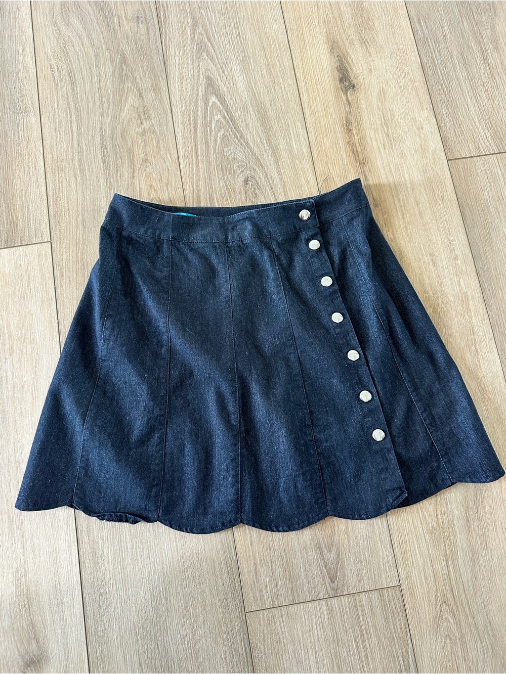 Dark Blue Button-Front A-Line Skirt